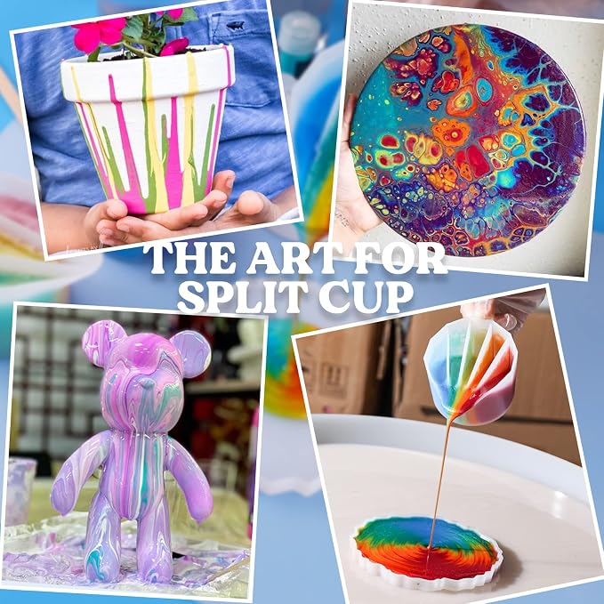 LET'S RESIN Silicone Split Cups, 4-Pack, 2-5 Channels, White | Thick Reusable Split Cups with 2-5 Channels Help Separate Colors for Resin Crafts, Fluid Art and Acrylic Pouring