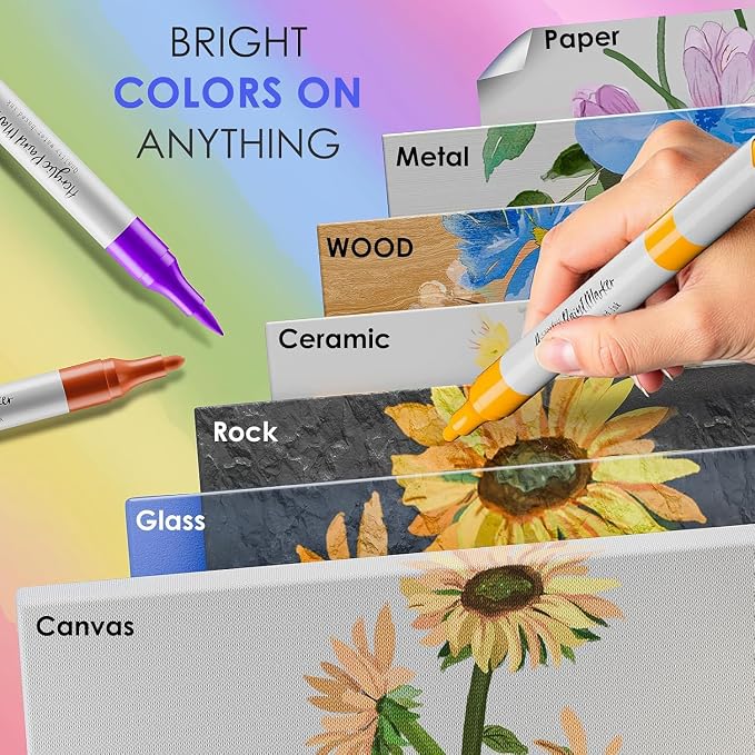 WELLOKB 80 Colors Dual Tip Brush & Fine Acrylic Paint Markers, Fabric Markers, Brush Tip Permanent Acrylic Paint Pens for Wood, Glass, Rocks, Paper, Coloring book,Ceramic,DIY Crafts for Adults
