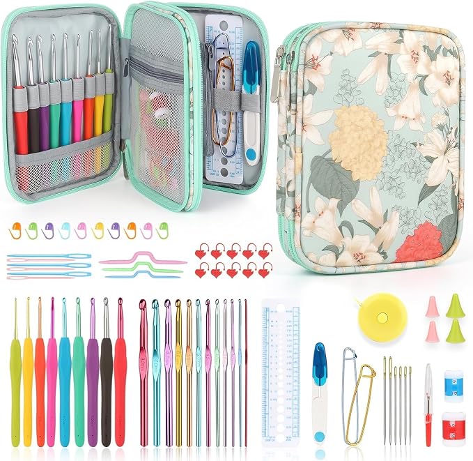 Katech Crochet Hooks Set with Crochet Case, 73 pcs Knitting Accessories Ergonomic Crochet Hook for Making Bag, Glovers, Sock, Colorful Soft Handle Knitting Needles Kits DIY Hand Tool | Metal Crochet Hooks and Complete Crochet Kits for Beginners and Exp...