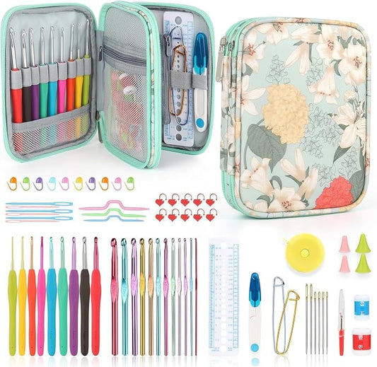 Katech Crochet Hooks Set with Crochet Case, 73 pcs Knitting Accessories Ergonomic Crochet Hook for Making Bag, Glovers, Sock, Colorful Soft Handle Knitting Needles Kits DIY Hand Tool | Metal Crochet Hooks and Complete Crochet Kits for Beginners and Exp...