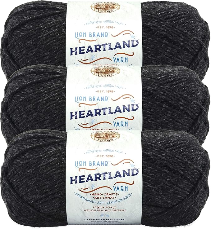 Lion Brand Yarn, Heartland Crochet Yarn, Black Canyon, Black, 3 Pack