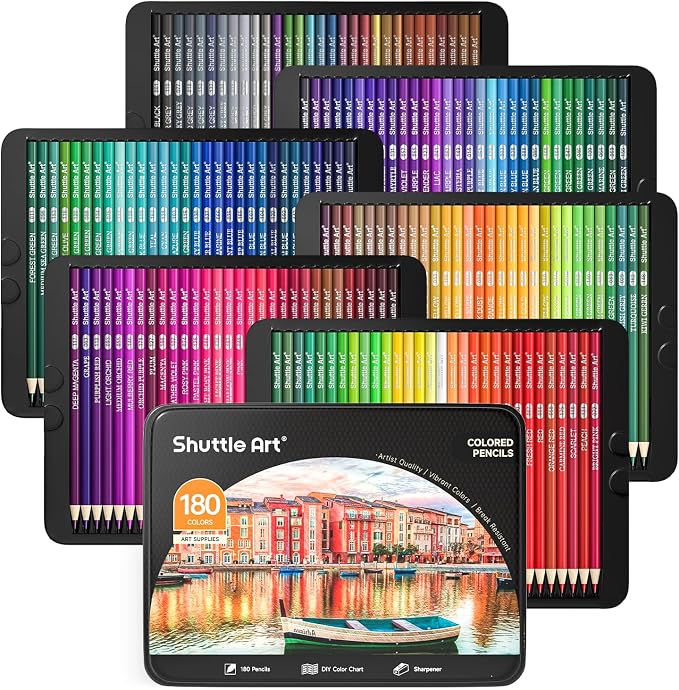 Shuttle Art 180 Coloring Pencils for Adults, Soft Core Coloring Pencils Set with 4 Sharpeners, Professional Color Pencils for Artists Kids Adults Sketching and Drawing