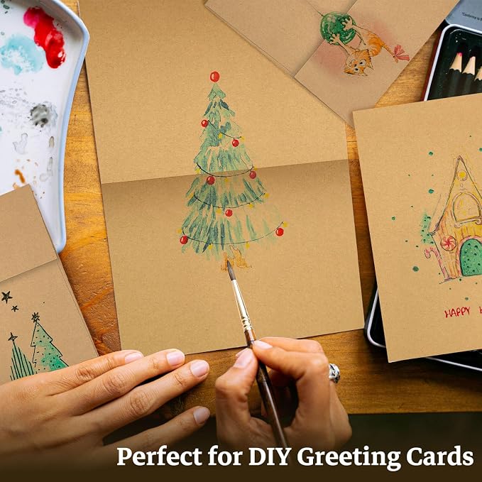 Goefun 100 Pack Brown Kraft Blank Cards and Envelopes 5x7