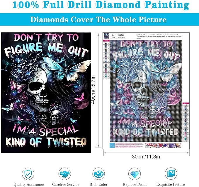 Meothan Diamond Art Kits for Adults Skull Diamond Painting Kit 12x16in | 5D Skull Diamond Art Painting Kit for Adult, DIY Full Round Drill Diamond Dots Kits Gem Arts Crafts for Home Wall Decor