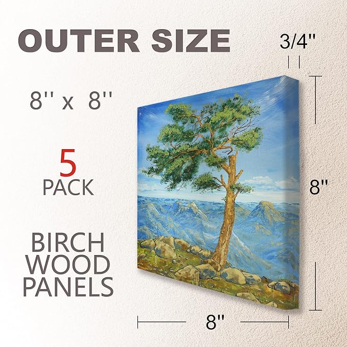 Cupohus 8'' x 8'' 5 Packs Unfinished Wood Canvas Panels for Painting