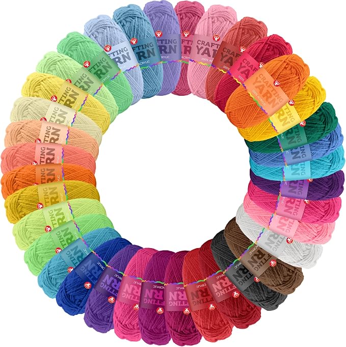 Hygloss Assorted Acrylic Yarn for Crocheting & Hand Knitting – Set of 36 | CR- 24 Yard Per Skein | Total 864 Yds | Beginner Friendly | Soft Smooth Crochet Yarn #3 Weight DK | Mini Colorful Skeins