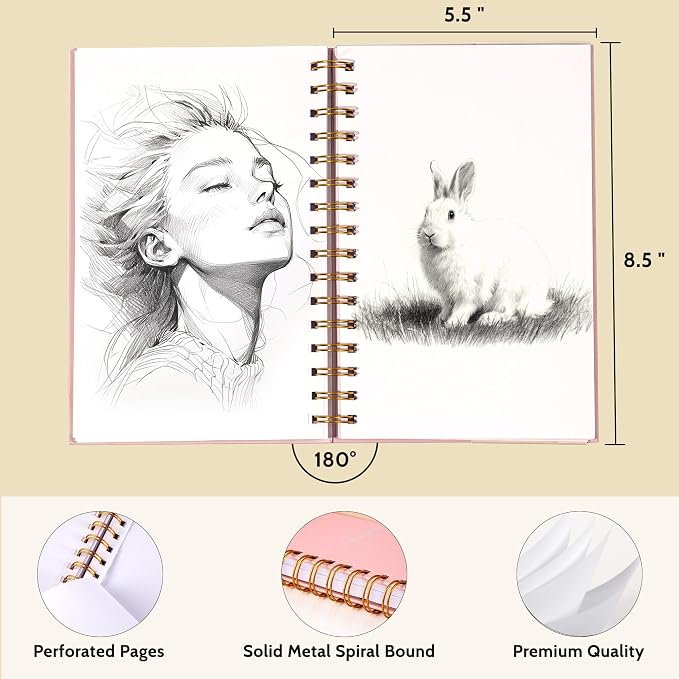 Yoment 5.5" x 8.5" Sketch Book Small Sketchbook for Drawing 100 Sheets Hardcover Spiral Sketch Pad for Kids(68lb/100gsm) Art Sketchbook Drawing Blank Paper Book for Beginner Artist with Pencil Pink | Pink,68 lb/100gsm Hardcover Sketch Pad for Kids,Art ...