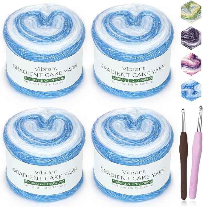 Katech Yarn for Crocheting-4 Pack of 100g/3.52 oz Gradient Cake Yarn | #3 DK Light-60% Cotton 30% Acrylic 10% Wool -Perfect for Scarves, Shawls, Blankets, and Garments That Stand Out with Style(E)