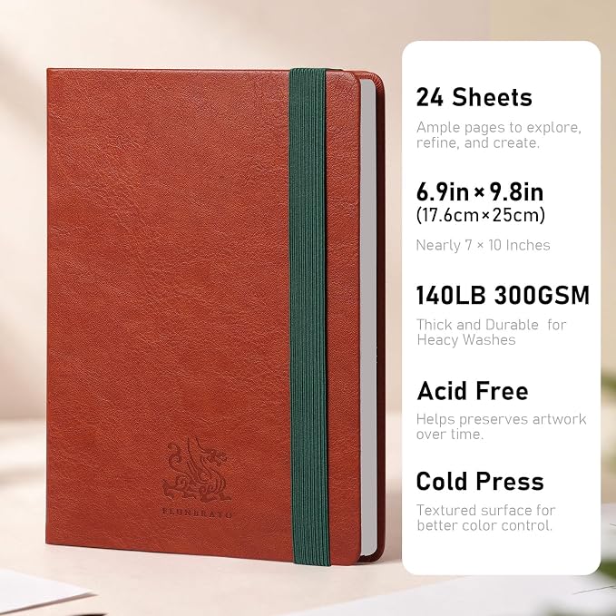 FLUNBRATO Artist-Grade Watercolor Sketchbook,100% Cotton, 6.9 x 9.8 in