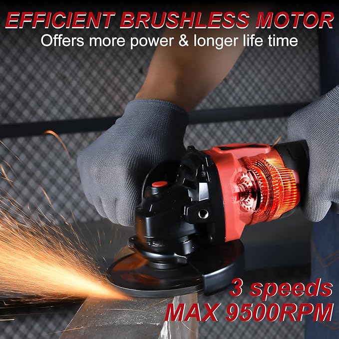 AOBEN Cordless Angle Grinder 4-1/2 inch, 21V Battery Grinder Kit, Power Electric Cut Off Tool, Brushless Motor, 2x4.0Ah Battery & Charger, for Metal Cutting, Grinding, Polishing
