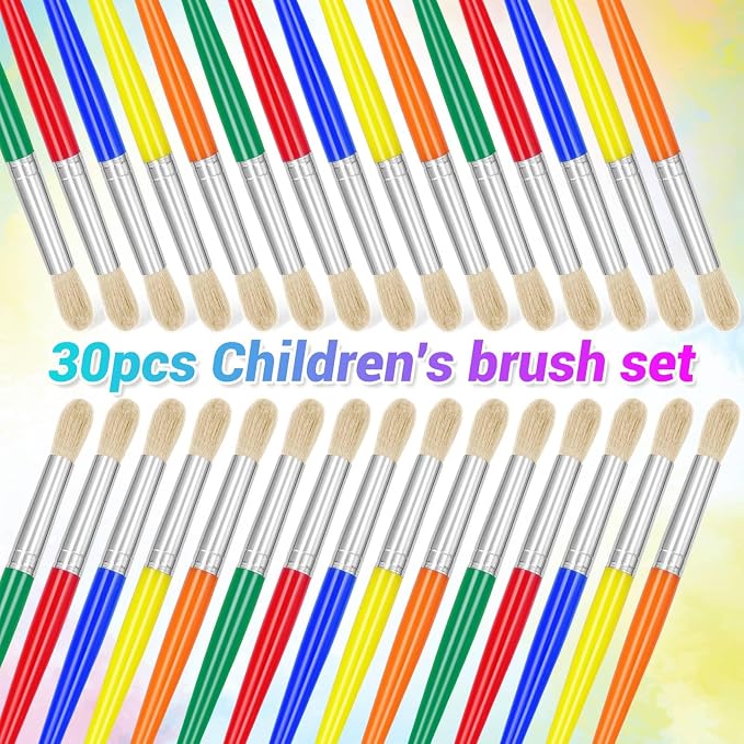 30Pcs Paint Brushes, Anezus Round Paint Brushes for Kids Classroom Toddlers Paint Brush Set for Touch Up Preschool Daycare Washable Acrylic Paint Pumpkin Painting