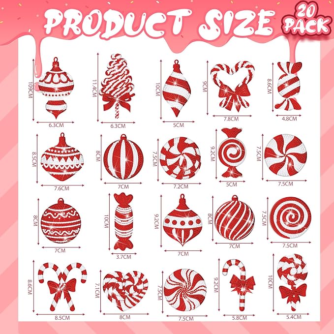 Tondiamo 20 Pcs Christmas Diamond Painting Keychains, Xmas Ornaments
