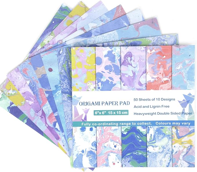 Origami Paper Kit 50 Sheets, 6x6 Inch Double Sided 20 Vivid Colored Paper | 70GSM Colorful Paper,20 Different Pattern Origami Kit,DIY Hand Crafts,Arts Creativity,Easy to Fold,No-Fading.WatercolorTextur