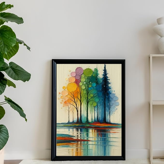 DOTSTART Paint by Numbers Kit for Adults,Rainbow Trees Paint by Number Kits | Paint on Canvas,Lake Painting by Numbers Easy Oil Painting,for Home Wall Decor 11.8X15.7 inches