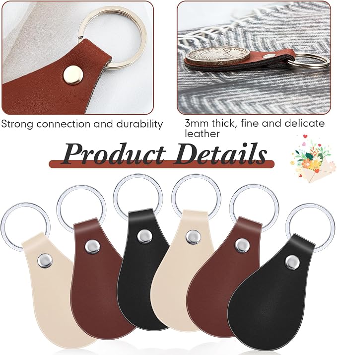 Taiyin 30 Pcs Leather Key Fob Kit PU Leather Keychain Blanks, Classic