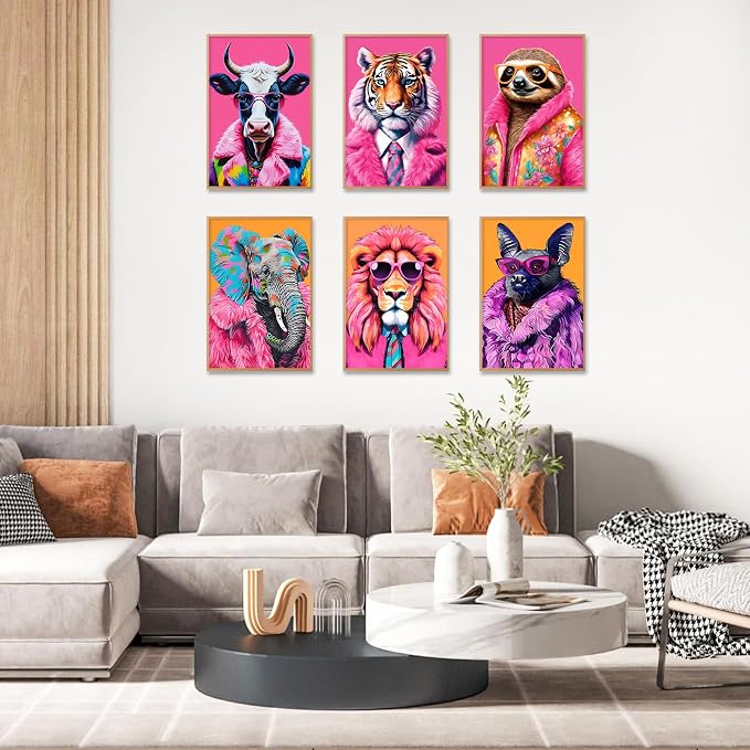 6 Pack Paint by Numbers Kit for Adults, Colorful Animal Canvas Painting Set | 8x12 Inch, DIY Acrylic Painting Craft Kit for Beginners without Frame, Relaxing Creative Hobby, Home Wall Decor, Gift