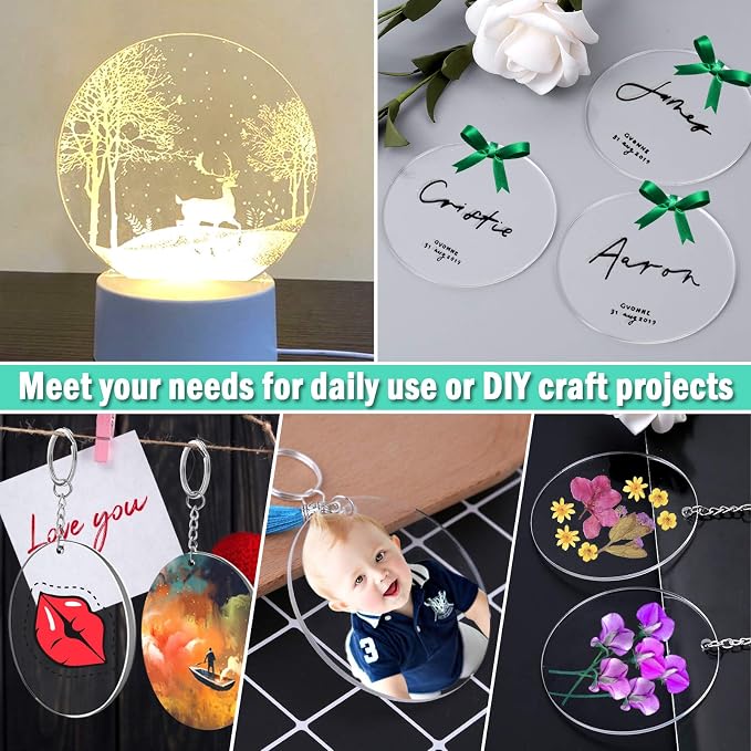 Acrylic Keychain Blanks, Audab 30PCS Bulk Acrylic Circles Clear Disc Ornaments Blanks with Hole for Vinyl, DIY Keychain and Craft Project (3 Inch, 30 Pcs)