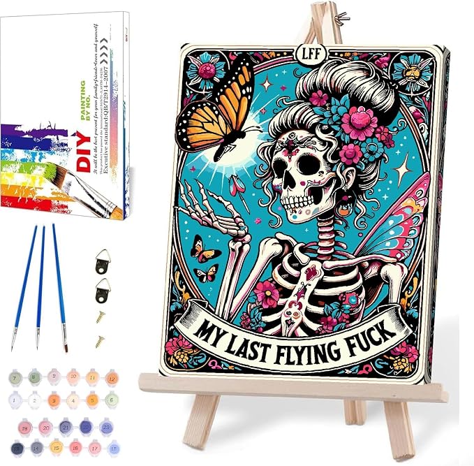 MIRCVSH Skeleton Paint by Numbers for Adults with Framed Canvas-with Wooden Easel,Paint by Number on Canvas,DIY Acrylic Oil Painting Kits with Brushes Nice Gift Box for Home Wall Decor(12x16 Inch)