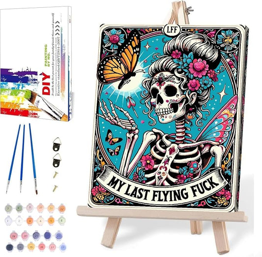 MIRCVSH Skeleton Paint by Numbers for Adults with Framed Canvas-with Wooden Easel,Paint by Number on Canvas,DIY Acrylic Oil Painting Kits with Brushes Nice Gift Box for Home Wall Decor(12x16 Inch)