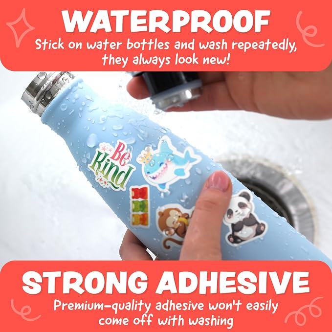 Cute Stickers for Kids Classroom Decor - 108pc Kawaii Water Bottle Stickers for Teens - Waterproof Vinyl Teacher Reward Stickers for Water Bottles - Back to School Supplies - Classroom Must Haves