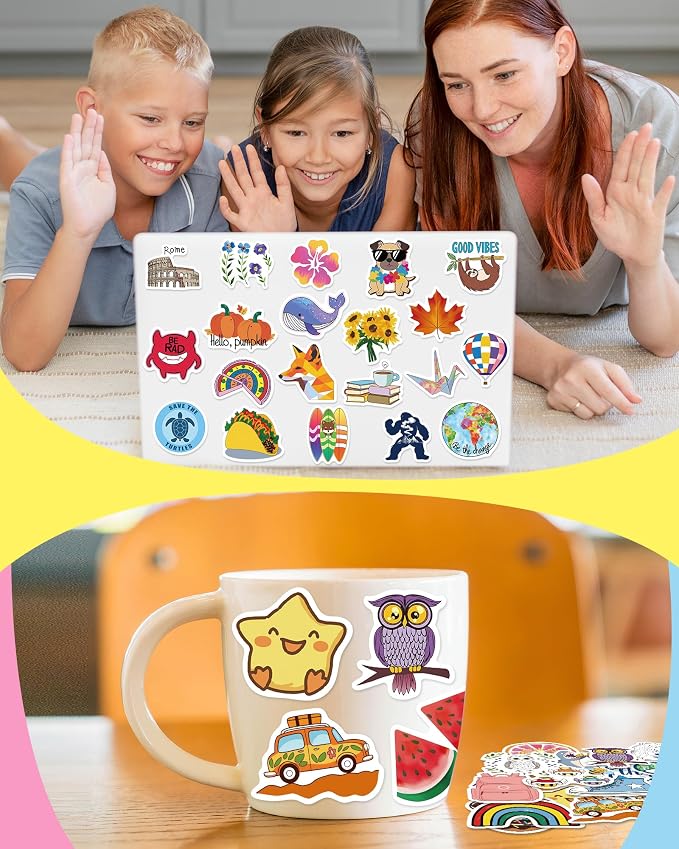 Greingways 100 Pcs Water Bottle Stickers for Kids Classroom, Waterproof Stickers for Laptop Scrapbook Skateboard, Vinyl Cute Sticker Packs for Teens Boys Girls Adults