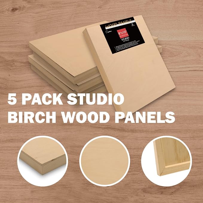 Cupohus 8'' x 10'' 5 Packs Unfinished Wood Canvas Panels for Painting