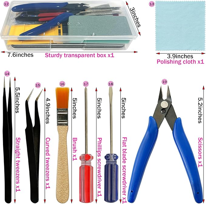 Modeler Basic Tools Kit Hobby Building Tools with Plastic Case Miniature Handmade Craft Tools Set for Beginners Hobby Building Gundam Model DIY Tool Kit for Dollhouse Miniature Building