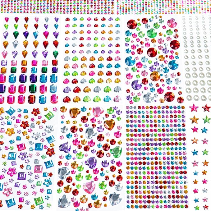 3062Pcs Gem Stickers-Self-Adhesive Face Jewelry Stickers, Acrylic Gems DIY Crafts, Sparkling Heart-Shaped Rhinestone, for Party & Holiday Supplies