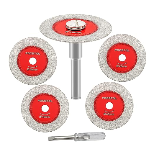Mini Diamond Glass Cutting Disc - FOCSTOL 5pcs 1-9/16 Inch(40mm) Glass Saw Blade and 1pc 1/4 Inch(6mm) Round Shank for Glass Jade Marble Granite Artificial Stone Porcelain Tile Ceramic