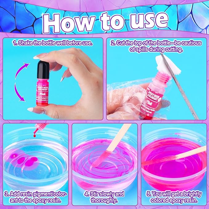 Epoxy Resin Color Pigment – 48 Vivid Colors Liquid Epoxy Pigment, Highly Concentrated, Translucent Resin Dye for Art, DIY, Jewelry & Crafts – Each 6ml/ 0.25 oz
