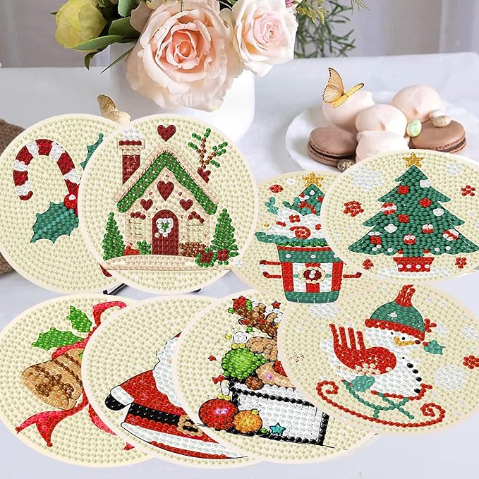 mrpwnle 8 Pcs Diamond Art Coasters Kit Christmas Diamond Painting Coasters
