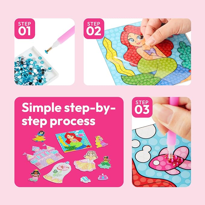 Klever Kits 16 Projects Gem Princess for Kids, Make Your Own Diamond Gem Painting Kit, Arts and Crafts for Girls Ages 6-12, Gem Craft Activities Kits, Premium Art Gift Ideas for Girls Ages 6, 7, 8+