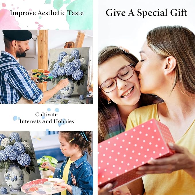 Paint by Numbers Kit for Adults, Blue Hydrangea Paint by Numbers Kits | Easy Beautiful Flowers Adult Paint by Number Kits on Canvas, DIY Acrylic Oil Painting by Numbers for Home Decor 16X20 inch