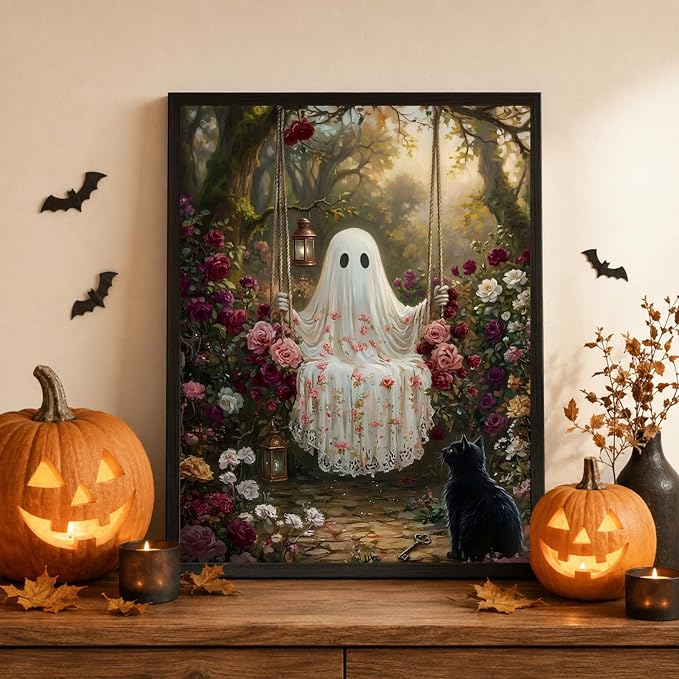 Mandun Halloween Ghost Paint by Numbers Kit for Adults, 16x20 inch | DIY Painting Kits Crafts for Adults, Relieve Stress, Frame Canvas, Wooden Easel, Gift Box, Home Wall Decor