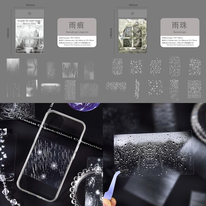 Doukado 120 Pcs Transparent Rainy Day PET Stickers, Water Droplet Decals