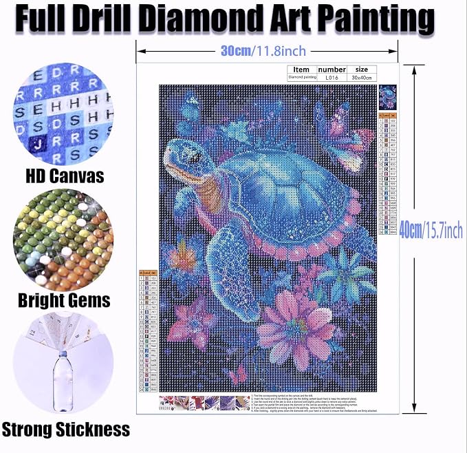 Yanfairy Turtle Diamond Art Painting Kits for Adults, Full Drill Diamond Dots Paintings for Beginners, Round 5D Paint with Diamonds Pictures Gem Art Painting Kits DIY Crafts Kits 12x16inch