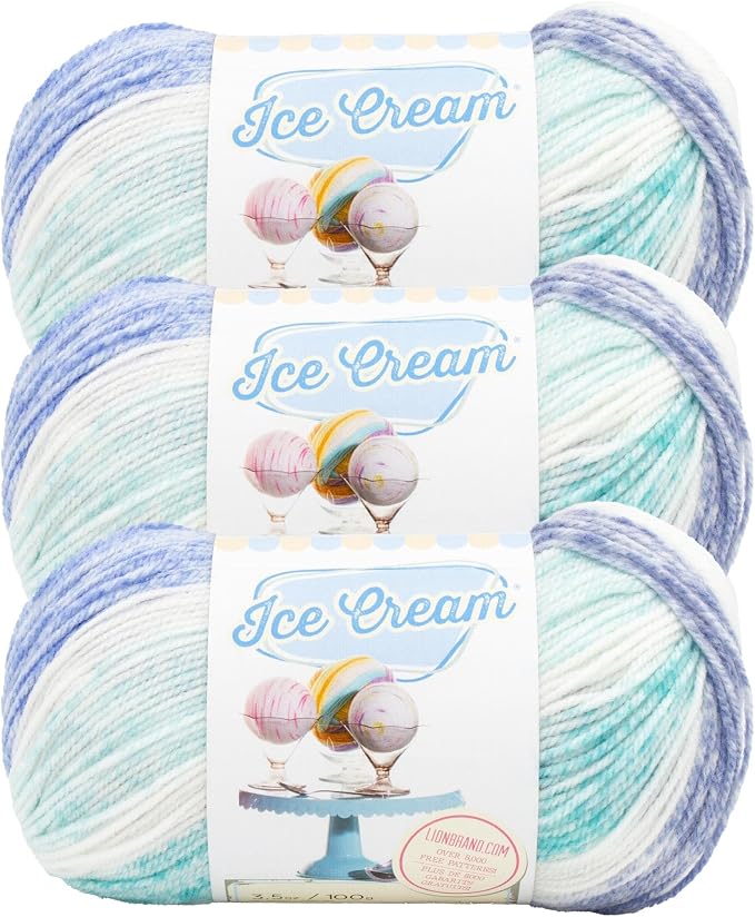 Lion Brand Yarn, Ice Cream Crochet Yarn, Smurf, Blue, 3 Pack