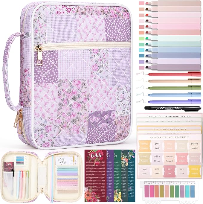 XKDOUS Bible Cover Case for Women Bible Bag Journaling Kit w/Study Supplies