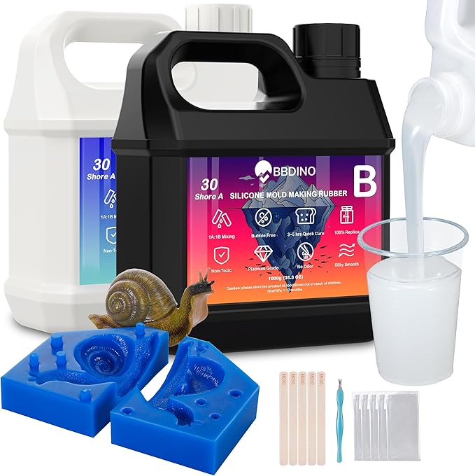 BBDINO Silicone Mold Making Kit 30A 4.4 lbs Translucent, High Strength Liquid Silicone Rubber for Molds Making,1:1 by Volume Ideal for Casting Resin/Silicon/Soap/Concrete Molds | 1A:1B Mixing 3h Quick Cure Heat Resistant 446F Silicone Ideal for Casting...