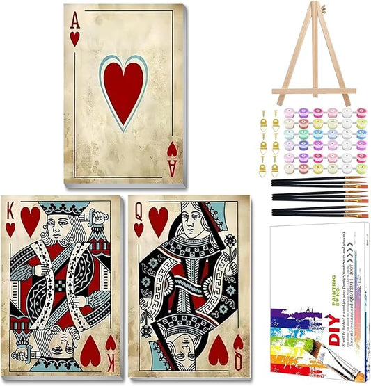 Mandun Poker Paint by Numbers Kit for Adults, 3 Pack, 7.8x11.8 inch | DIY Painting Kits Crafts for Adults, Relieve Stress, Frame Canvas, Wooden Easel, Gift Box, Home Wall Decor