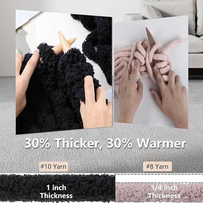 Cozyful Chunky Yarn for Hand Knitting - #10 Chunky Chenille Yarn, Jumbo Big Thick Chunky Yarns for Crocheting, Super Bulky Chunky Knit Blanket Yarns, 8 Skein (22 yds 8 oz Each Skein), Black
