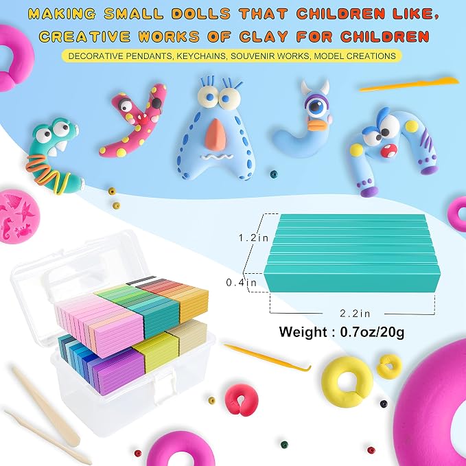 Cyajm 60 Colors Oven Bake Clay Kit, Individually Wrapped | For kids jewelry making, home art. Easy to shape and bake