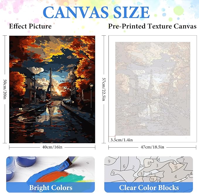 PRASIO Paint by Numbers Kit for Adults Beginner, Eiffel Tower Adult Paint by Number Kits, DIY Acrylic Paint by Numbers Kit for Adults Canvas for Home Decor Gift 16x20 Inch