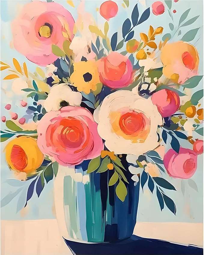 Arttoplus Flower Paint by Numbers Kit for Adults Beginner 16x20 inch | Flowers in a Vase Adult Paint by Number Kits on Canvas, DIY Oil Painting by Numbers for Gift Home Wall Decor (Without Frame)