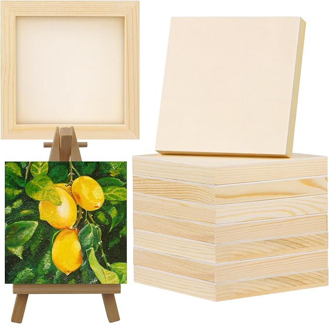 Aodaer 8 Pack Wood Panels 6 x 6 Inch Wooden Panels Canvas Unfinished Craft Wood Boards Panels for Art Crafts Acrylic and Oil Painting Pouring DIY Projects