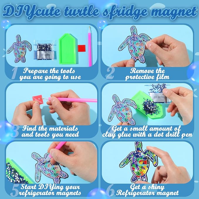 Remuuly 30 Pcs Turtle Diamond Painting Magnets Beach Diamond Art Magnet Kit | Ocean Animal Diamond Art Kits for Adults, 5D Rhinestone Refrigerator, Fridge Magnetic Sticker, Diamond Club Gifts, DIY Crafts