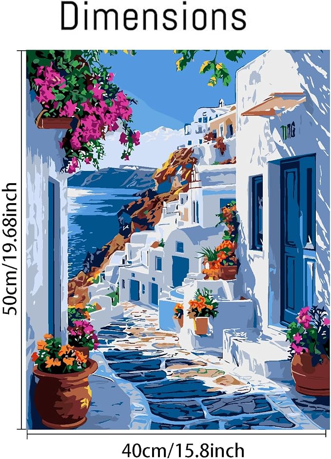 Mrnsiet Paint by Number for Adults Beginners, Easy Seaside Town Paint by Numbers Kits on Canvas, Coastal City Oil Painting Kits Adults' Paint-by-Number Kits for Home Wall Decor 16x20 Inch