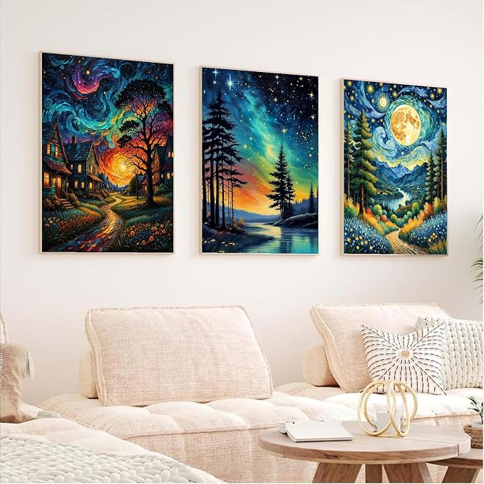 NEGEKFKX 6 Pack Paint by Numbers Kit for Adults Beginner,Starry Night Easy Adult Paint by Number Kits on Canvas DIY Painting for Beginners Art by Numbers for Home Wall Decor 10x12 Inch