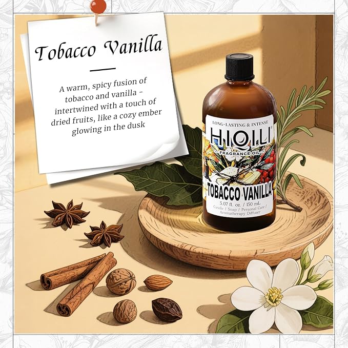 HIQILI Tobacco Vanilla Fragrance Oil for Diffuser, Inspired by T-F.rd Toba-Vanilla, DIY Soap, Candle, Perfume Making, Long Lasting Rich & Spicy Scents - 5.07 Fl Oz (Pack of 1)