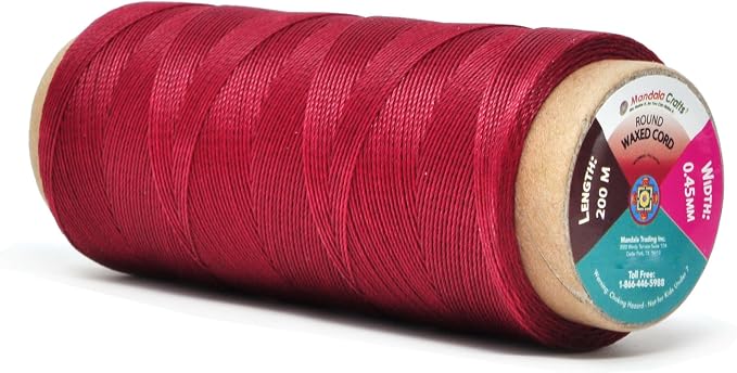 Mandala Crafts 200M 0.45mm Dark Red Round Waxed Thread for Leather Sewing